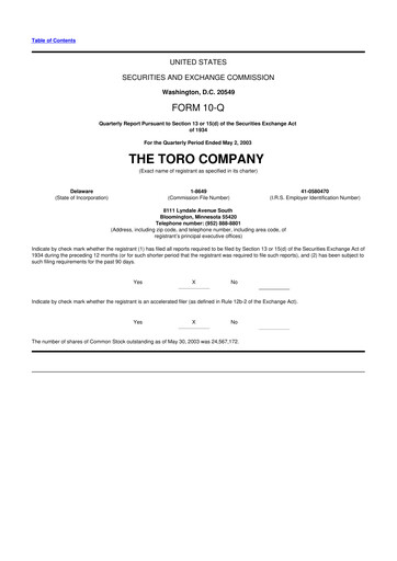 Thumbnail The Toro Company
 10-Q Quarterly Report FY 