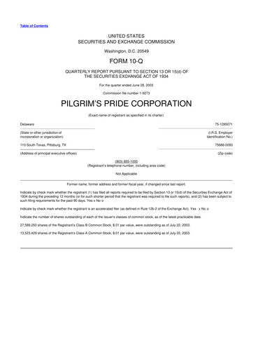 Thumbnail Pilgrim's Pride
 10-Q Quarterly Report FY 