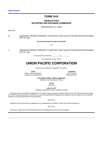 Thumbnail Union Pacific Corporation 10-Q Quarterly Report FY 