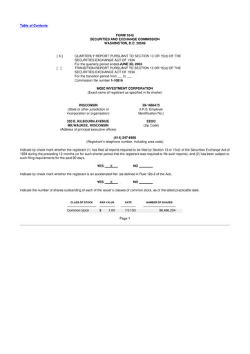 Thumbnail MGIC Investment
 10-Q Quarterly Report FY 