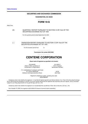 Thumbnail Centene 10-Q Quarterly Report FY 