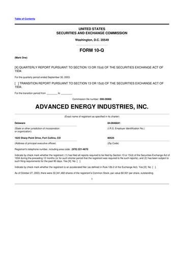 Thumbnail Advanced Energy 10-Q Quarterly Report FY 