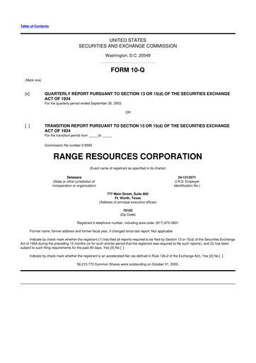 Thumbnail Range Resources
 10-Q Quarterly Report FY 