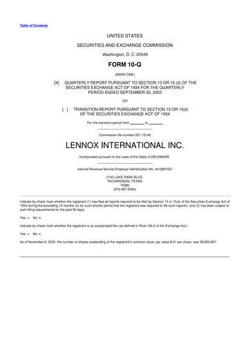 Thumbnail Lennox 10-Q Quarterly Report FY 