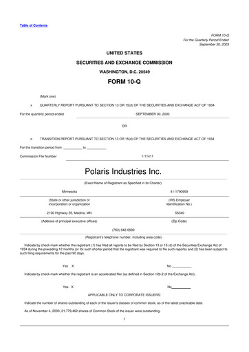 Thumbnail Polaris 10-Q Quarterly Report FY 