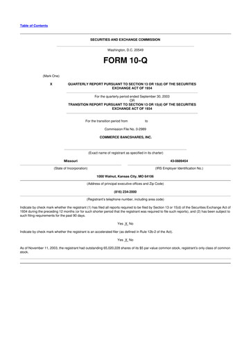 Thumbnail Commerce Bancshares
 10-Q Quarterly Report FY 