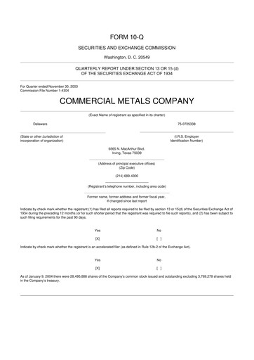 Thumbnail Commercial Metals Company 10-Q Quarterly Report FY 