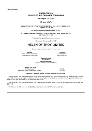 Thumbnail Helen of Troy 10-Q Quarterly Report FY 