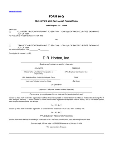Thumbnail D. R. Horton
 10-Q Quarterly Report FY 