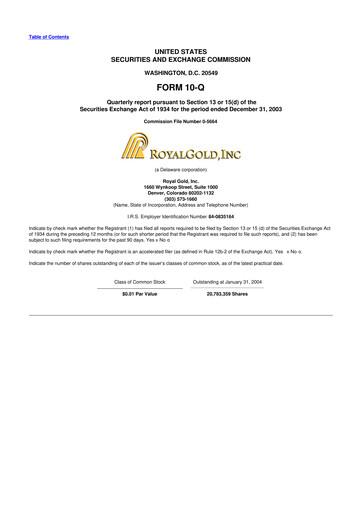 Thumbnail Royal Gold
 10-Q Quarterly Report FY 