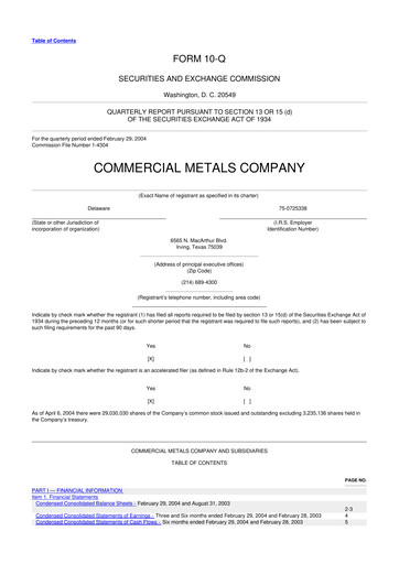 Thumbnail Commercial Metals Company 10-Q Quarterly Report FY 
