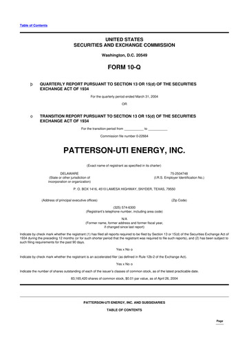 Thumbnail Patterson-UTI Energy 10-Q Quarterly Report FY 