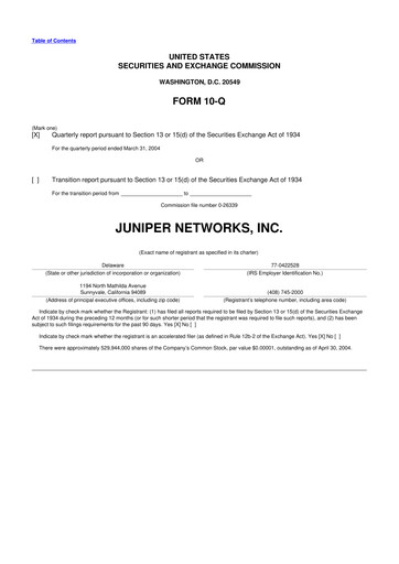 Thumbnail Juniper Networks
 10-Q Quarterly Report FY 