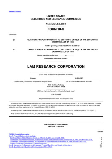 Thumbnail Lam Research 10-Q Quarterly Report FY 