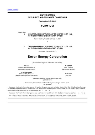 Thumbnail Devon Energy
 10-Q Quarterly Report FY 