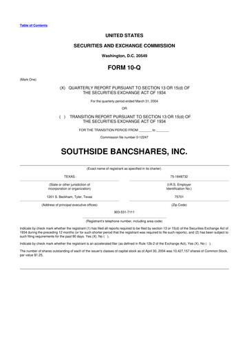 Thumbnail Southside Bancshares 10-Q Quarterly Report FY 