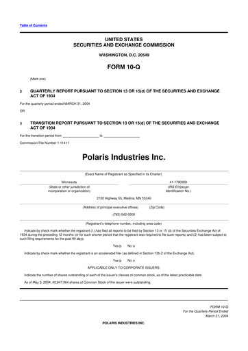Thumbnail Polaris 10-Q Quarterly Report FY 