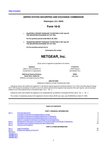 Thumbnail NETGEAR 10-Q Quarterly Report FY 