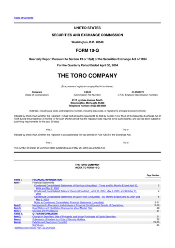 Thumbnail The Toro Company
 10-Q Quarterly Report FY 
