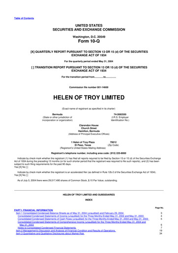 Thumbnail Helen of Troy 10-Q Quarterly Report FY 
