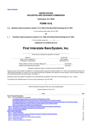 Thumbnail First Interstate BancSystem 10-Q Quarterly Report FY 