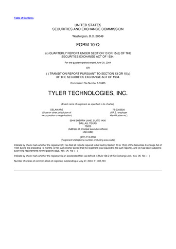 Thumbnail Tyler Technologies
 10-Q Quarterly Report FY 