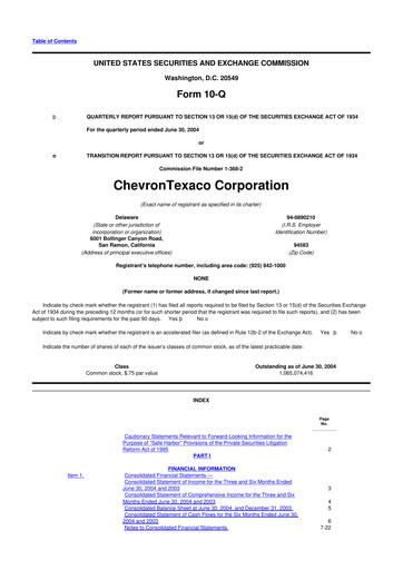 Thumbnail Chevron 10-Q Quarterly Report FY 
