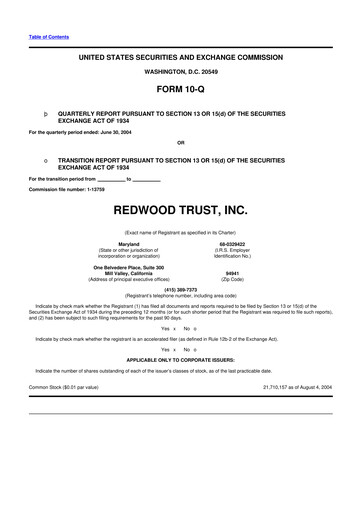 Thumbnail Redwood Trust 10-Q Quarterly Report FY 