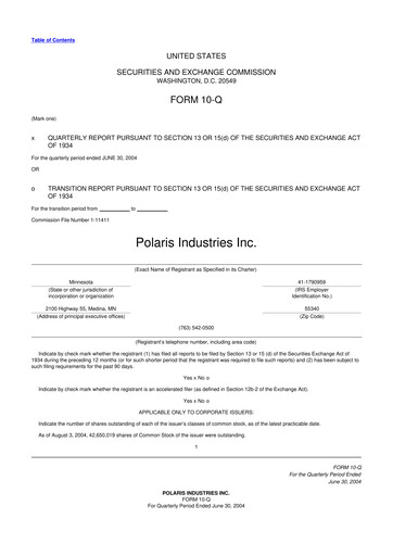 Thumbnail Polaris 10-Q Quarterly Report FY 