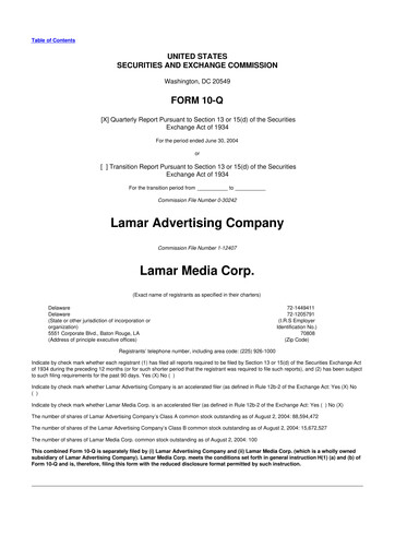 Thumbnail Lamar Advertising 10-Q Quarterly Report FY 