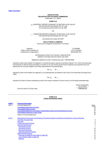 Thumbnail Wells Fargo 10-Q Quarterly Report FY 