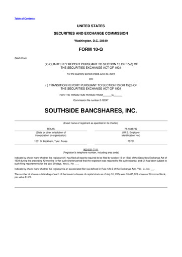 Thumbnail Southside Bancshares 10-Q Quarterly Report FY 