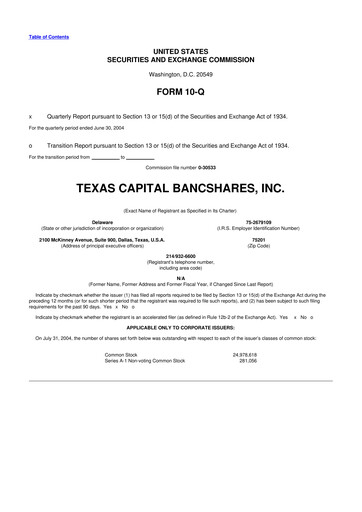 Thumbnail Texas Capital Bancshares 10-Q Quarterly Report FY 