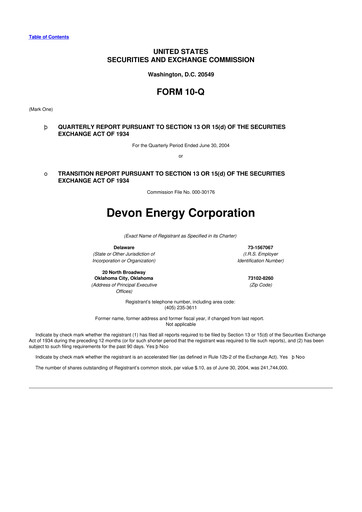 Thumbnail Devon Energy
 10-Q Quarterly Report FY 