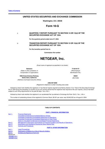 Thumbnail NETGEAR 10-Q Quarterly Report FY 