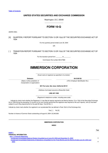 Thumbnail Immersion Corporation
 10-Q Quarterly Report FY 