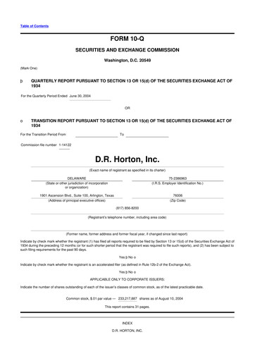 Thumbnail D. R. Horton
 10-Q Quarterly Report FY 