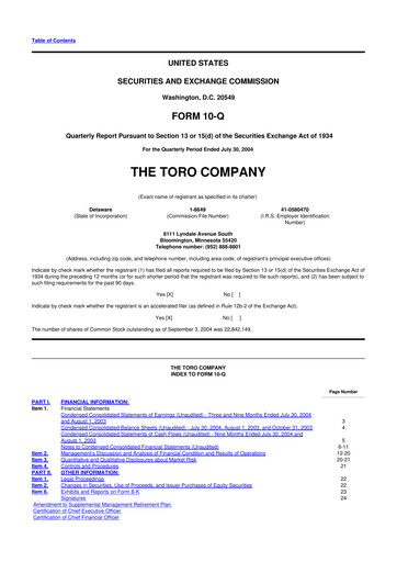 Thumbnail The Toro Company
 10-Q Quarterly Report FY 