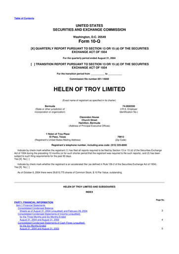 Thumbnail Helen of Troy 10-Q Quarterly Report FY 