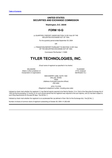 Thumbnail Tyler Technologies
 10-Q Quarterly Report FY 