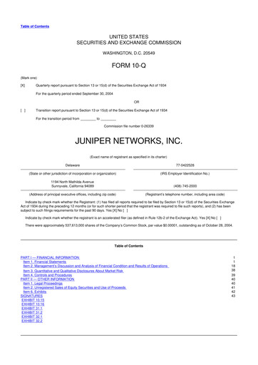 Thumbnail Juniper Networks
 10-Q Quarterly Report FY 