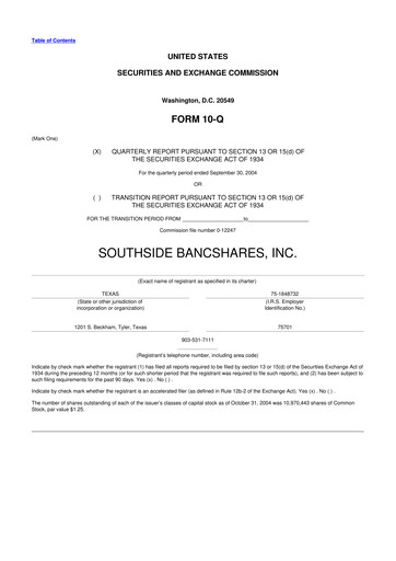 Thumbnail Southside Bancshares 10-Q Quarterly Report FY 