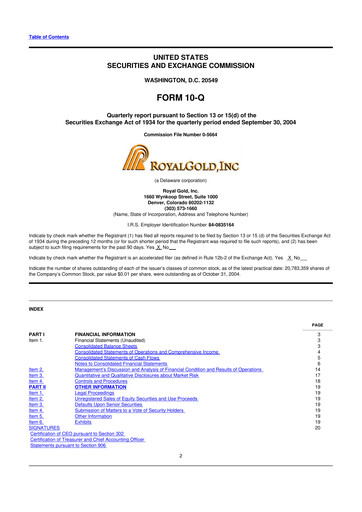 Thumbnail Royal Gold
 10-Q Quarterly Report FY 