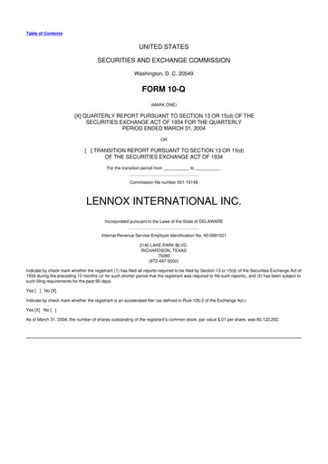 Thumbnail Lennox 10-Q Quarterly Report FY 