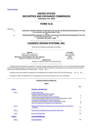 Thumbnail Cadence Design Systems 10-Q Quarterly Report FY 