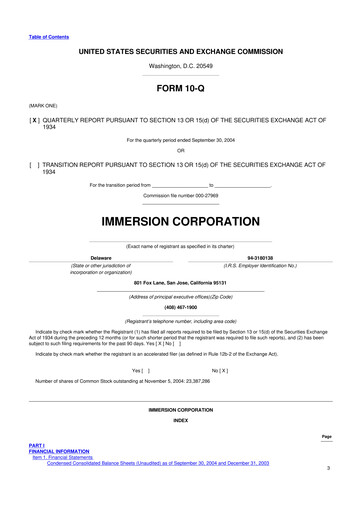 Thumbnail Immersion Corporation
 10-Q Quarterly Report FY 