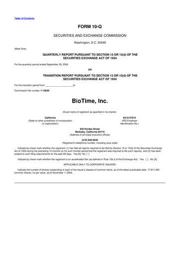 Miniature Lineage Cell Therapeutics
 10-Q Rapport trimestriel  