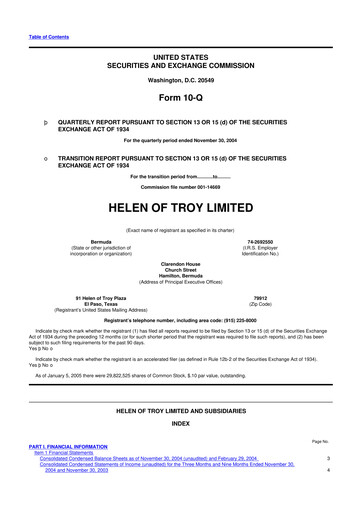 Thumbnail Helen of Troy 10-Q Quarterly Report FY 
