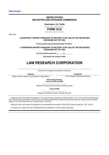 Thumbnail Lam Research 10-Q Quarterly Report FY 