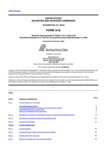 Thumbnail Royal Gold
 10-Q Quarterly Report FY 